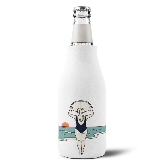 Beach Swimsuit Surfer Illustration Zip-Up Bottle Cooler Sleeve | Insulated Neoprene Cooler