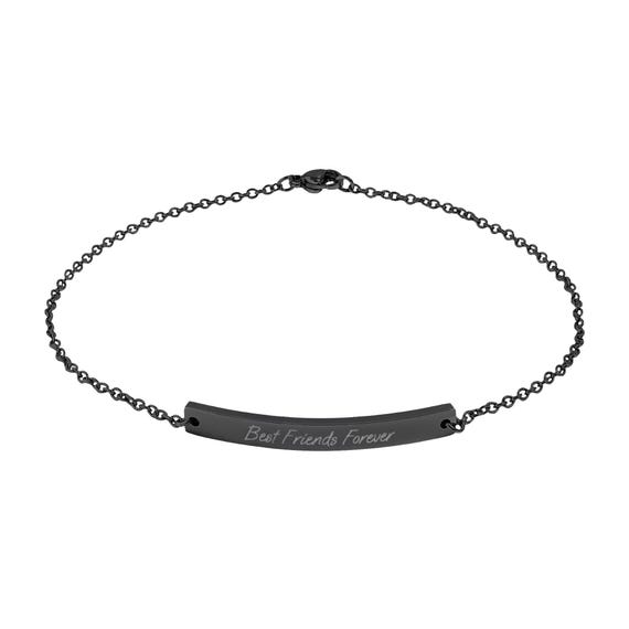 Engravable Curved Bar Anklet, Personalized Bar Anklet | Rose Gold or Black