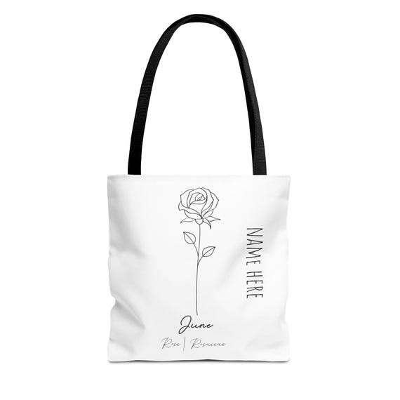 June Rose Birth Flower Tote Bag - Floral Handbag, Personalized Shopping Tote, Birthday Gift, Mother's Day Present, Botanical