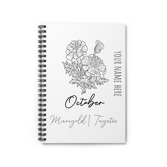 October Birth Flower - Marigold - CUSTOMIZABLE Spiral Notebook - Ruled Line
