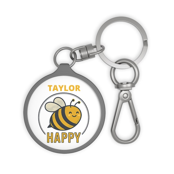 Smiling Bee Happy keyring tag | Personalized name keychain
