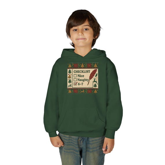 Checklist Nice Naughty 6-7 Hoodie | Christmas Ugly Sweater Style Kids Hoodie