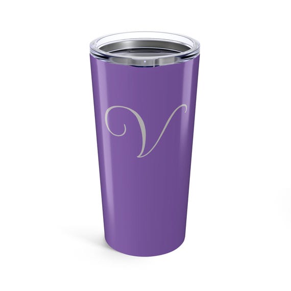 Personalized Purple Tumbler 20oz with Initial, Custom Travel Mug for Women, Monogrammed Gift, Coffee Cup, Birthday, Bridal Party
