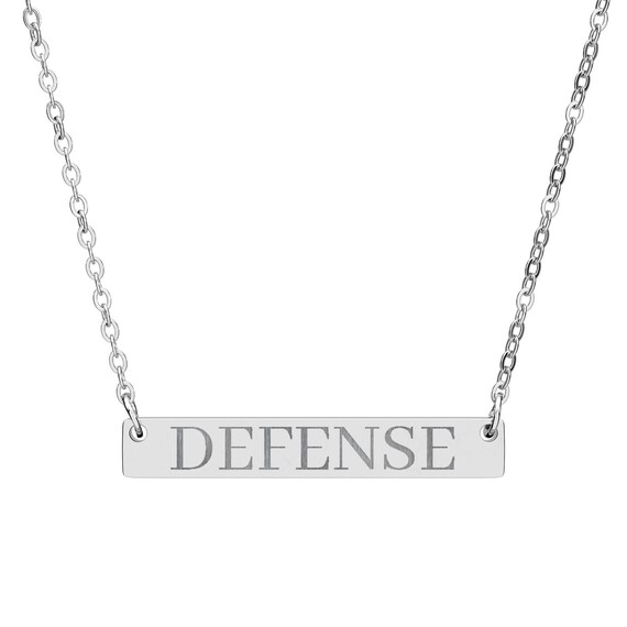 Engraved 'DEFENSE' Bar Necklace | Horizontal Name Plate Necklace