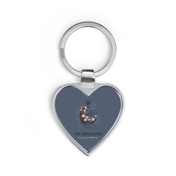 The Awakening crescent moon floral Heart Keychain | spiritual, boho