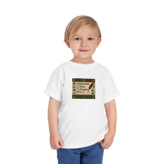 Nice, Naughty, 6-7 Funny Christmas 6-7 Joke Checklist Toddler Tee | Christmas holiday graphic