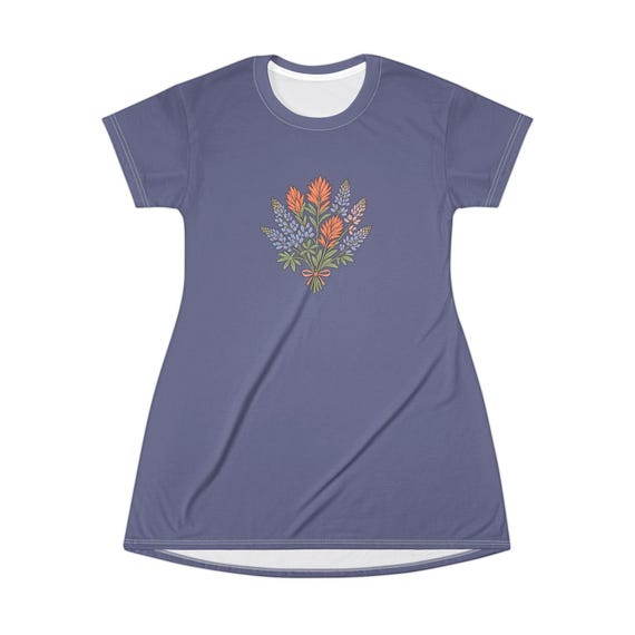 Wildflower Bouquet T-Shirt Dress | Floral Leaf Meadow Tee Dress