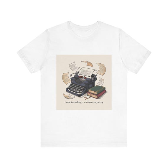 Vintage Typewriter Illustration Tee | Seek Knowledge Embrace Mystery