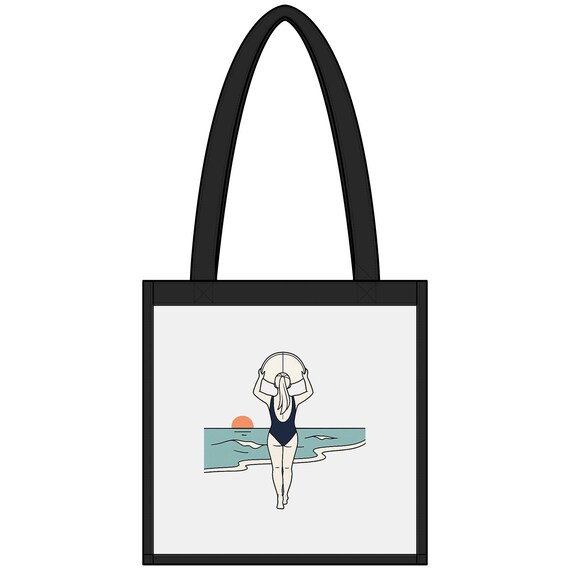 Vintage Swimmer Beach Illustration Tote | Ocean Sunset ClearTote
