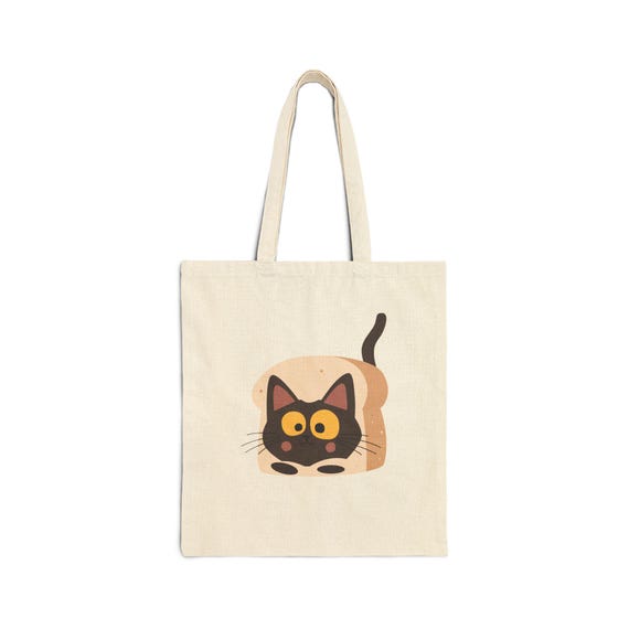 Cute Cat in Bread Tote Bag, Funny Eco-Friendly Grocery Bag, Animal Lover Gift, Whimsical Shopping Tote, Funny Pet Accessory