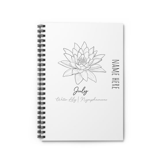 July Birth Flower - Water Lily - CUSTOMIZABLE Spiral Notebook - Ruled Line