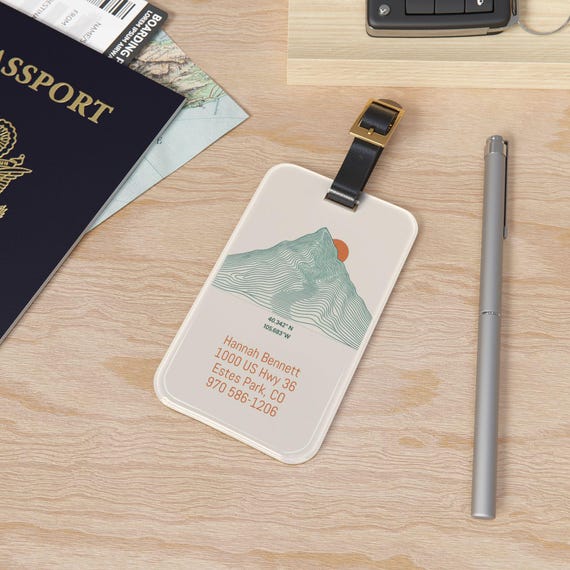 Customizable Minimal RMNP Mountain Illustration Luggage Tag | Personalized Address ID