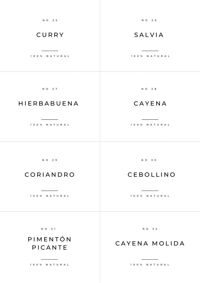 Pack 40 minimalist spice and herb labels in Spanish white. image 3