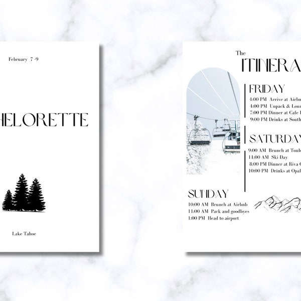 Ski Theme Bachelorette Party Invite | Bachelorette Itinerary, Digital Bachelorette Invite, Printable, Customizable, Instant Download