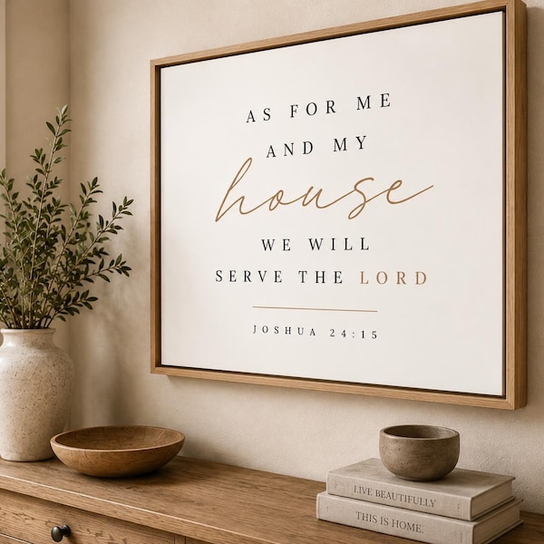 Joshua 24:15 Framed Canvas, Entryway Wall Art, Christian Scripture Home Decor