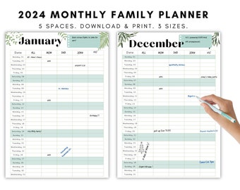 Printable Family Calendar 2024, Planner, Wall Calendar, Family Organization, Monthly Calendar, Download, A4, PDF