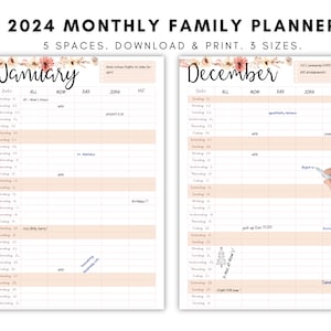 Calendário familiar para impressão 2024, planejador, calendário de parede, organização familiar, calendário mensal, download, A4, A3, carta, PDF