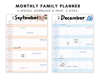 Printable Family Calendar 2023, Planner, Wall Calendar, Family Organization, Monthly Calendar, Download, A4, A3, Letter, PDF
