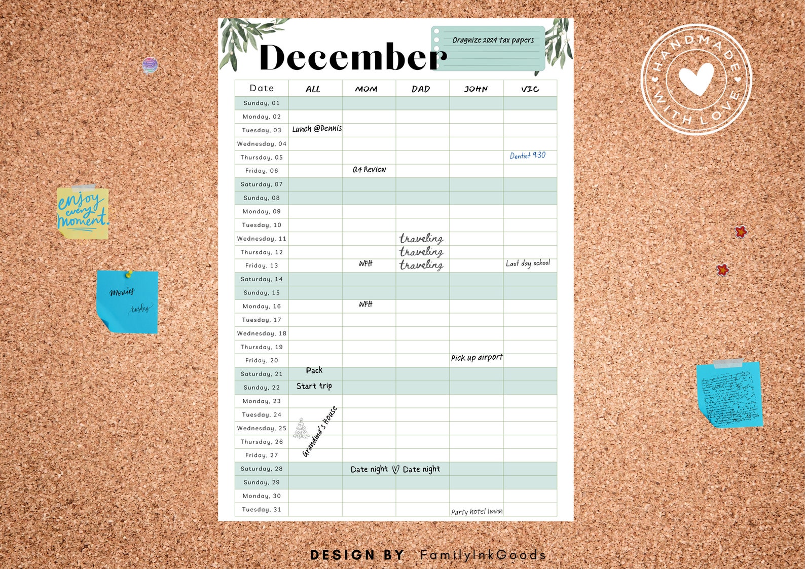 Printable Family Calendar 2024, Planner, Wall Calendar, Family ...