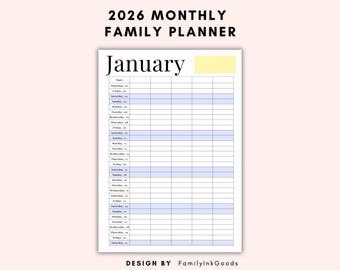 2026 Minimalist Family Planner | Monthly Pages | Wall Calendar | Family Planner With Weekends