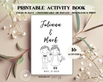Printable Kids Wedding Activity Book, Wedding Games, Coloring Pages, Children Wedding Table Activities, Customizable Name