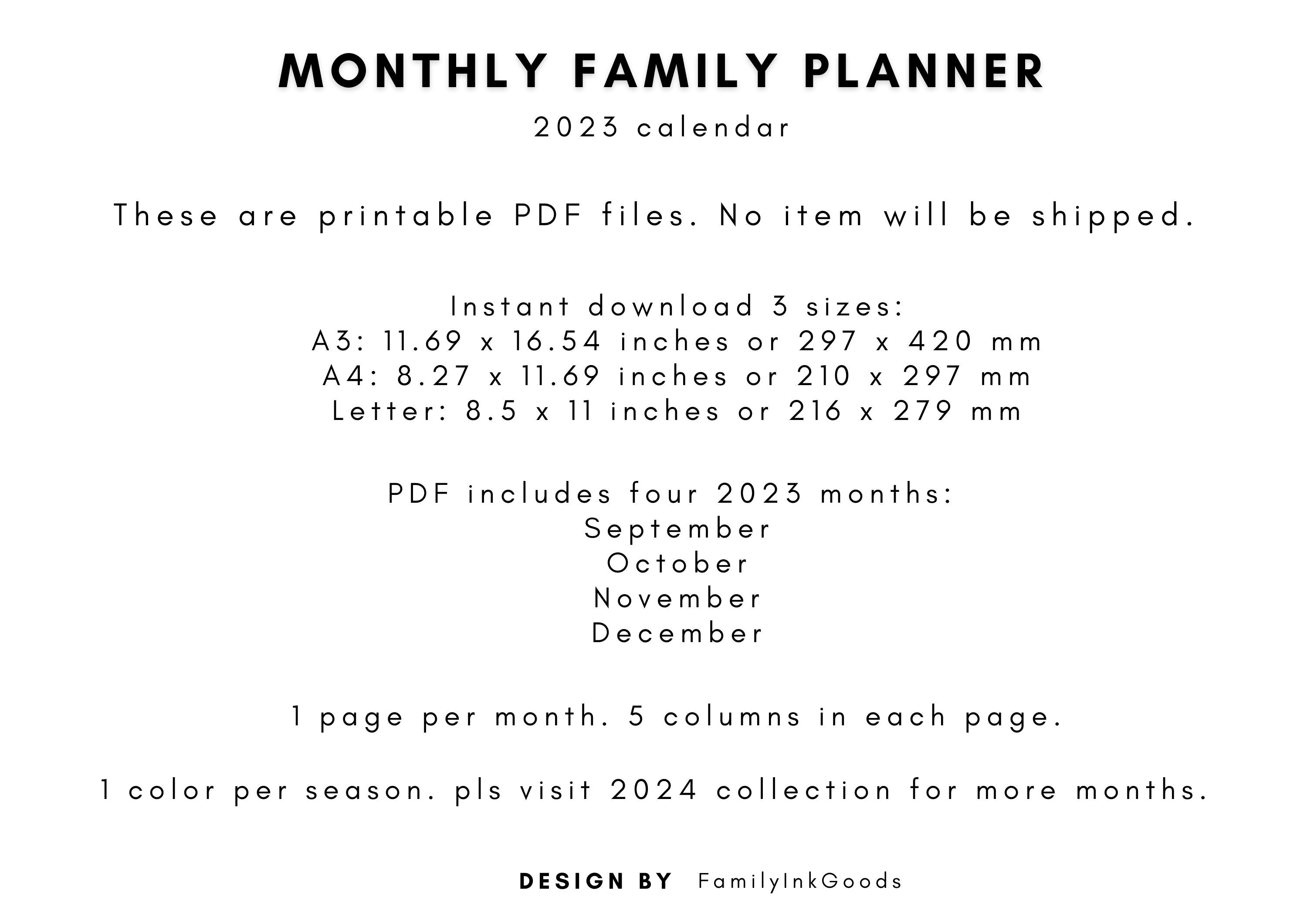 Printable Family Calendar 2023 Planner Wall Calendar Family Etsy