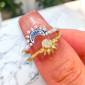 Sun and Moon Ring set stackable rings for women,adjustable celestial  jewelry anillos para mujer matching rings as friendship rings for best  friend