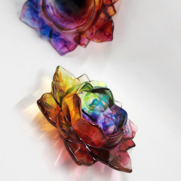 Rainbow Flower | Candle Holder | Resin | Handmade | Art | Home Decor | Jewelry Holder | Lotus | Custom | Handcrafted | Epoxy |
