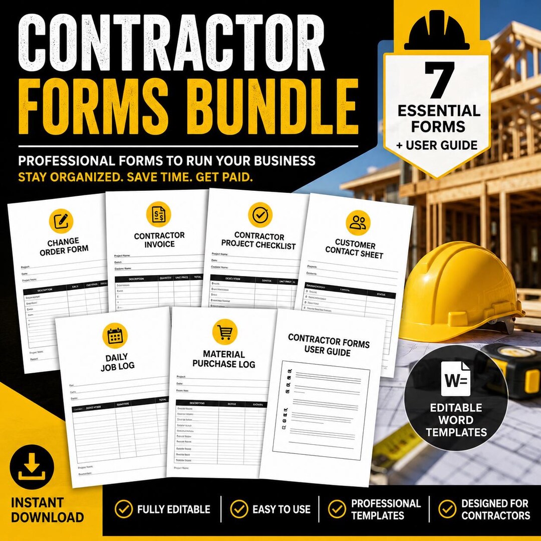 Contractor Management Form Contractor Forms Bundle | Estimate Template | Invoice Template | Change ...