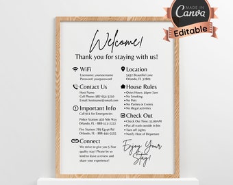 Editable Airbnb Welcome Sign Template | House Rules, Wifi (Canva)