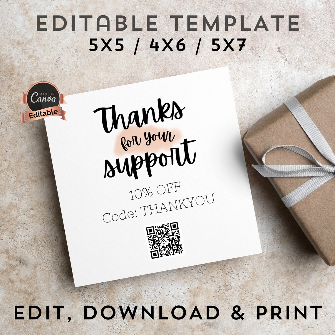Thank You In Code Thank You Card With QR Code Template | Editable QR Code | Thank You ...