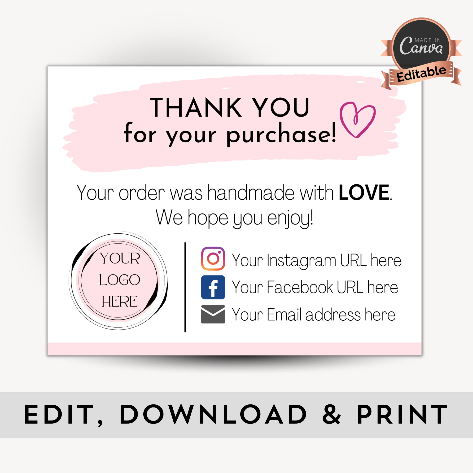 Thank You for Your Purchase Card Template | Customized Thank You Card ...