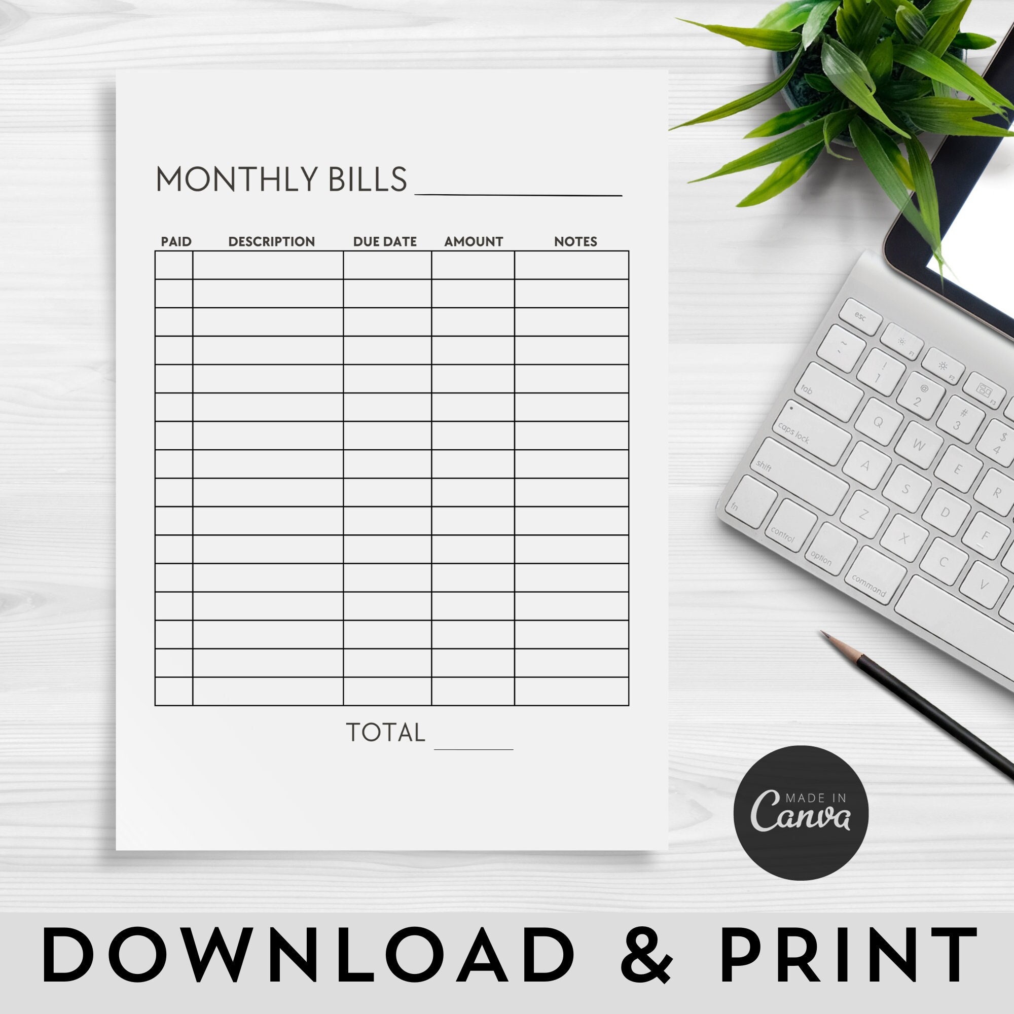 Monthly Bills Printable Monthly Budget Printable Monthly Bills