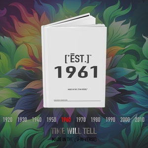 Personalized Notebook 1961, Customizable Name Journal, Est. 1961 Retro Birthday Book - [&#39;ĒST]™ by HŪMN