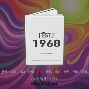 Custom Name Journal 1968, Personalized Historic Year Notebook, Est. 1968 Memory Book - [&#39;ĒST]™ by HŪMN