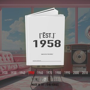 Diario personalizzabile 1958, diario personalizzato per auto d'epoca, stima. Quaderno di compleanno del 1958 - ['ĒST]™ di HŪMN