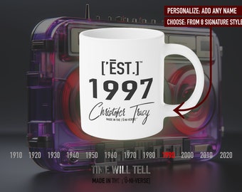 Personalized 1997 Mug: Retro Coffee Cup, Est. 1997 Design