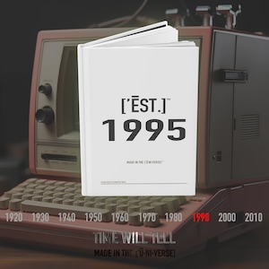 Personalized Notebook 1995, Custom Mid-Decade Journal, Est. 1995 Vintage Birthday Book - [&#39;ĒST]™ by HŪMN