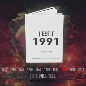 Personalized Notebook 1991, Customizable Name Journal, Est. 1991 Retro Birthday Book - [&#39;ĒST]™ by HŪMN