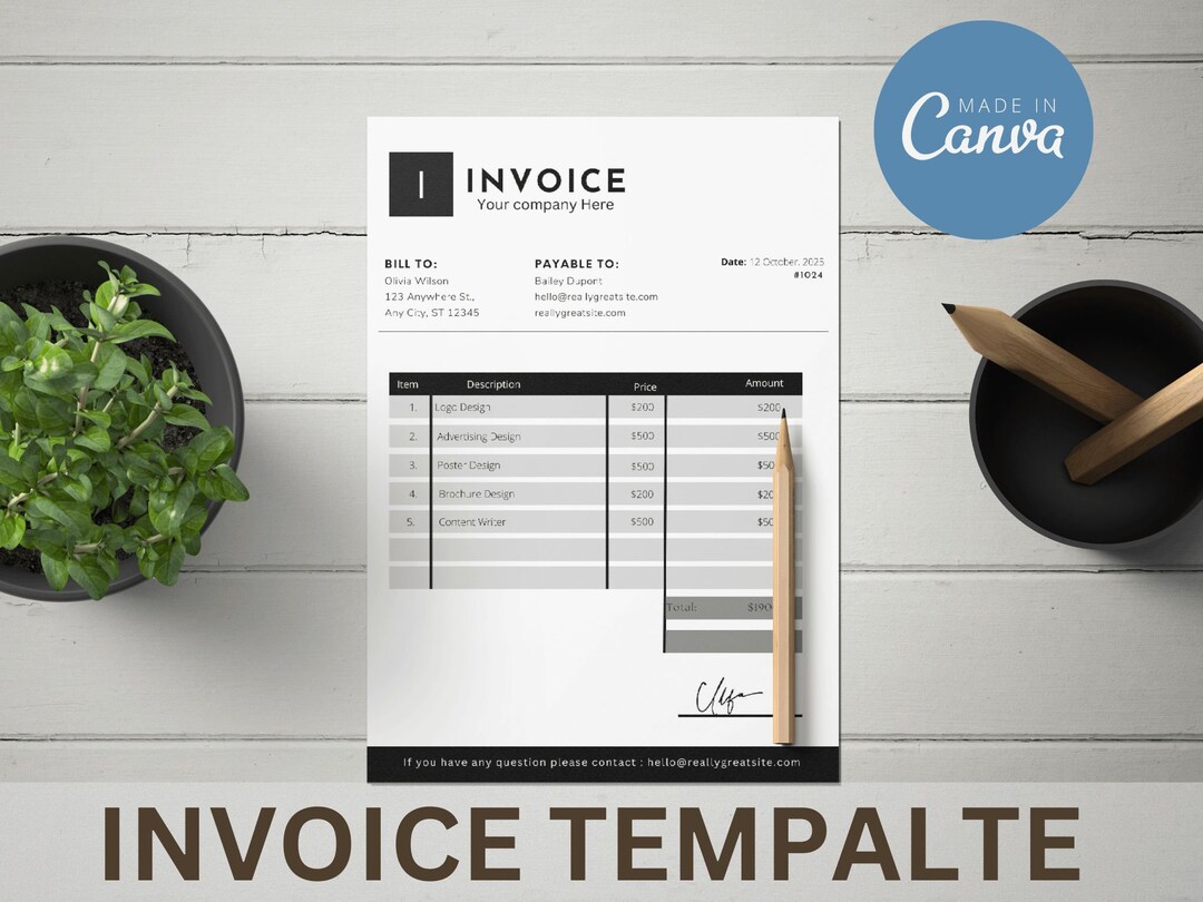 Invoice Template Canva. Business Invoice. Invoice Canva. Editable ...