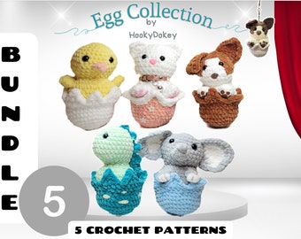 Crochet pattern Dino crochet Cat chick elephant dog crochet pattern amigurumi Toy pattern crochet Eggshell gift for babyshower gift newborn