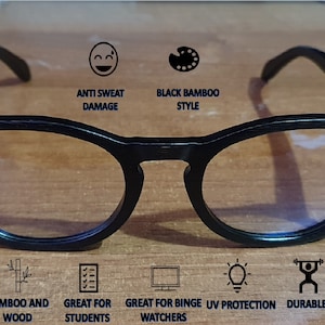 Anti Blue Light Blocking Filtering Bamboo Glasses - Unisex for Students -LARGE