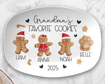 Personalized Grandma's Favorite Cookies Plate Christmas Gift, Custom Name Gingerbread Christmas Plate, Family Platter, Grandma Mama Plate