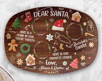 Biscuits personnalisés pour assiette de Noël père Noël, cadeau personnalisé assiette à biscuits père Noël, assiette à biscuits de vacances de Noël, carottes pour assiette renne