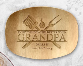 Personalized Everything Tastes Better When Grandpa Grills It Plate, Customized BBQ Platter, Grill Gift for Dad Grandpa, Father's Day Plate