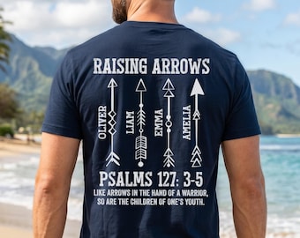 Personalized Dad Raising Arrows Shirt, Custom Kids Name Fathers Day Gift For Husband, Religious Papa Christian Tee Gift, Christian Dad Top