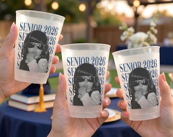 Custom Senior 2026 Retro Photo Frosted Cups, Grad Party Favor Cup, Personalized Senior Night Cup, Senior Custom Photo Graduation Cups