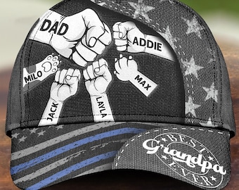 Personalized Fist Bump Daddy Grandpa Classic Cap, Cap For Grandpa, Hat For Husband, Father's Day Gift For Dad, USA Flag Themed Dad Cap