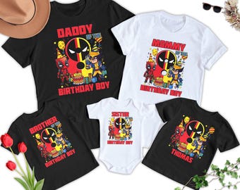 Custom Deadpool and Wolverine Kid Toddler Name Age Shirt, Personalized Deadpool Birthday Gift, Superhero Theme Birthday Party Outfit