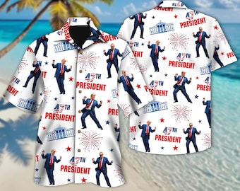 47th President Hawaiian Shirt, Trump Dancing Unisex Button Up, Inauguration Day 2025 Hawaii Shirt, MAGA Tee, Trump Won Again Hawaiian Shirt
